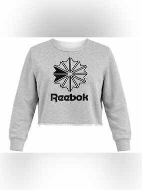 Reebok Classic Vector Logo Cropped Sweatshirt Gray Crewneck Women’s L Athleisure